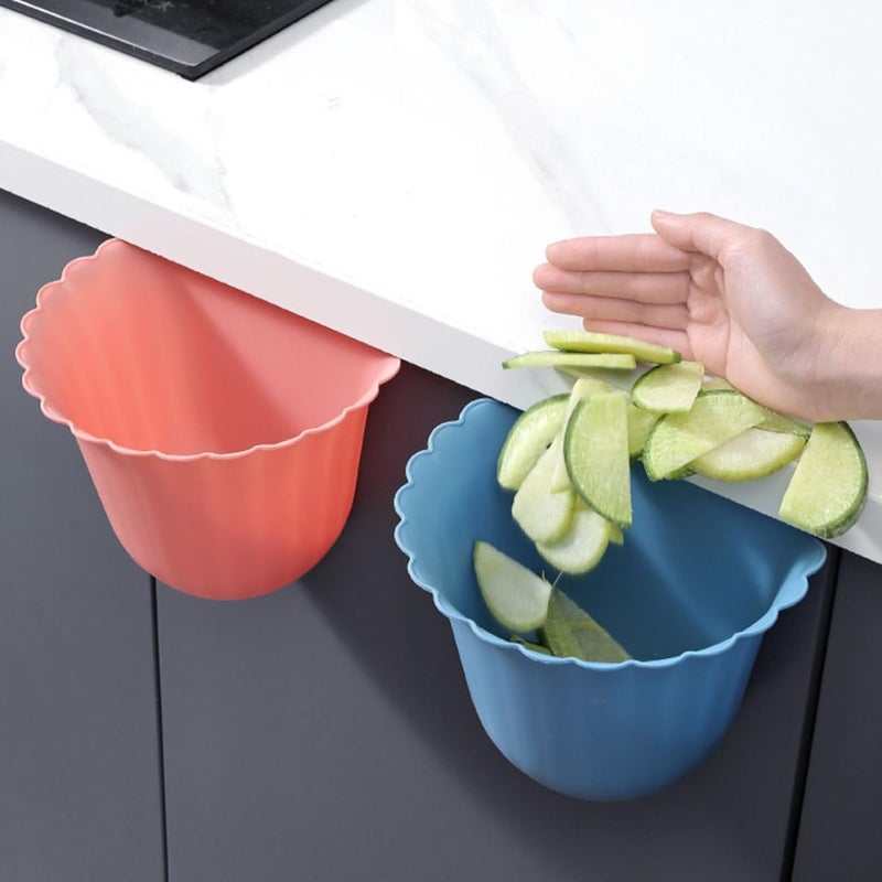 Wall-Mounted Flower Shape Kitchen Waste Bin 6pcs Small Hanging Trash Cans for Cupboard Door Home Cabinet Kitchen Compost Garbage Container Blue and Pink - Image 4