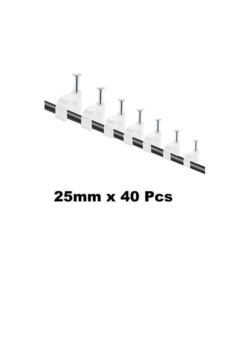 Electrical Cable Wire Round Clips, Steel Nails Tacks Holder for Organizing Electric Wires Cables Lines - White (25mm - 40Pcs) - Image 3