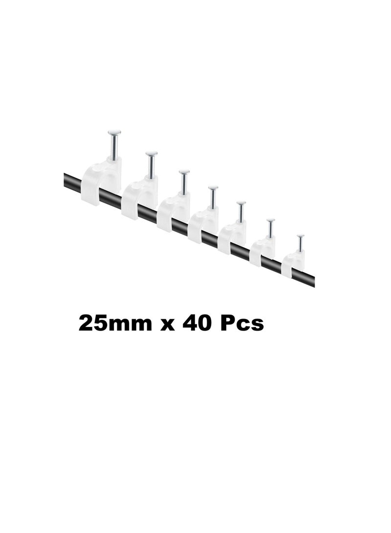 Electrical Cable Wire Round Clips, Steel Nails Tacks Holder for Organizing Electric Wires Cables Lines - White (25mm - 40Pcs) - Image 2