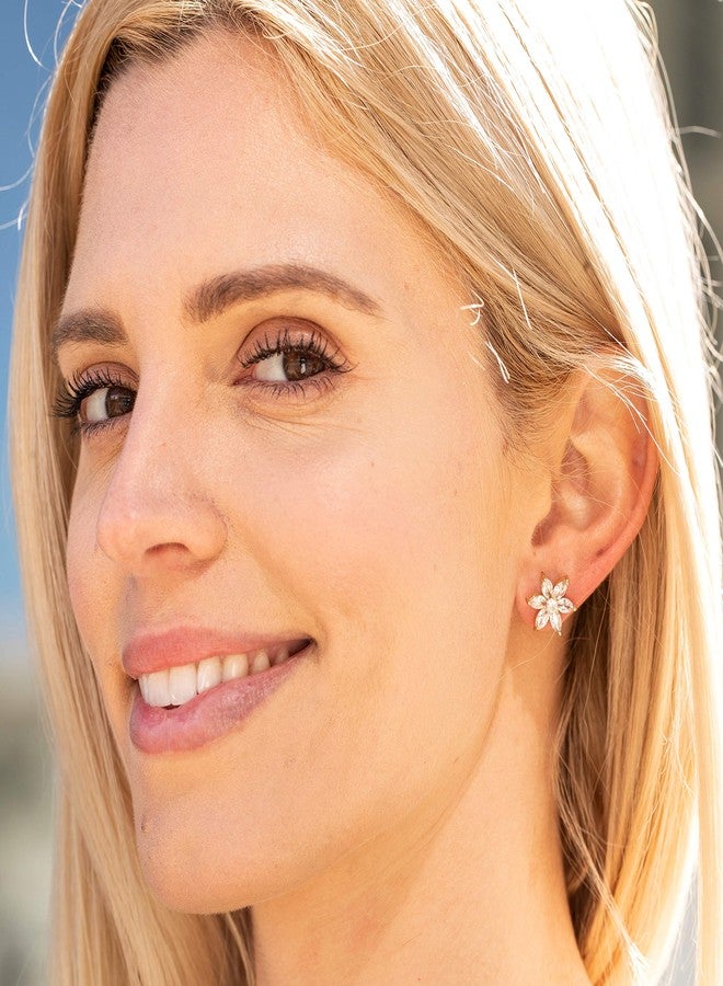 LIFETIME JEWELRY Cubic Zirconia Daylily Flower Stud Earrings 24k Real Gold Plated - Image 2