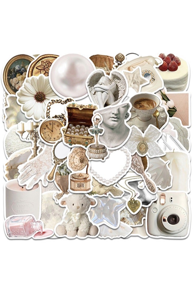 50 Pcs Cute Aesthetics Milk Stickers Cartoon Retro Stickers for Kids Teens for Laptop Water Bottles Travel Case Guitar Luggage Decals Journaling Scrapbook Magazine Planning - Image 1