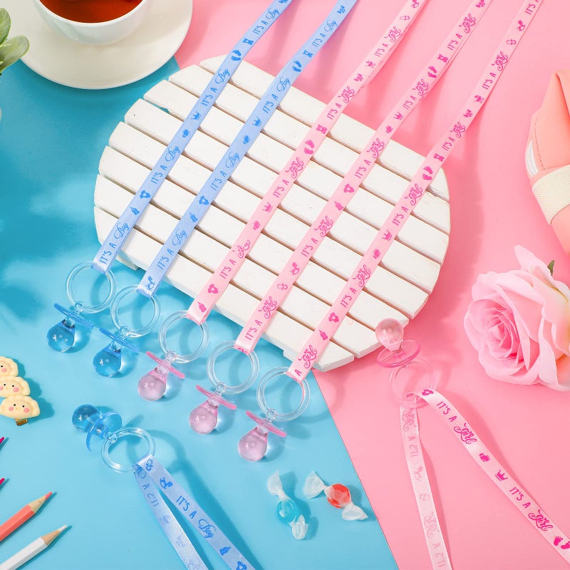 Coume 36 Pcs Baby Shower Pacifiers Necklace Acrylic Pacifiers Party Favors Charm Necklace for Baby Shower Party Decorations Gender Reveal Table Scatter(Blue, Pink) - Image 4