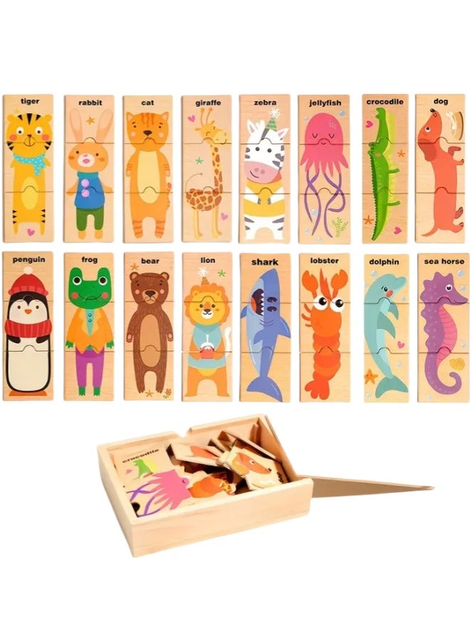 Adorable wooden animal puzzle toys with multiple shapes, children's color and animal shape skills learning, bright animal shapes, perfect gift for children - Image 1