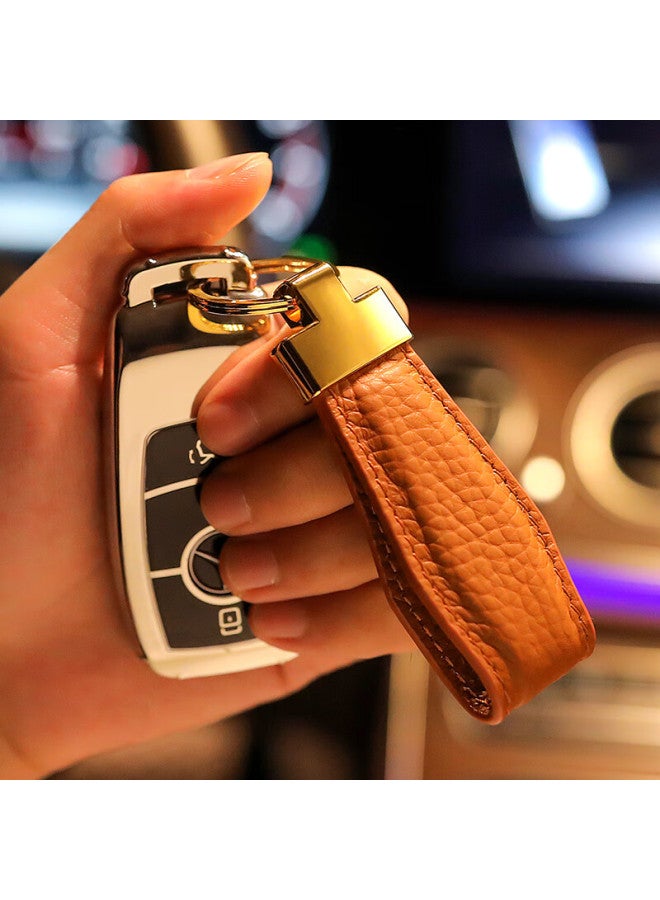 DiGallen Dijialun Top Layer Cowhide Car Keychain High-end Fashion Genuine Leather Key Chain Ring Aluminum Alloy Pendant Creative Men And Women Leather Keychain Rope Couple Keychain Hermes Orange - Image 1