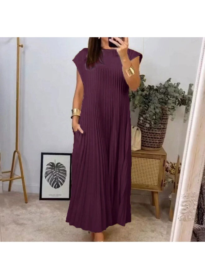 general 2025 - 2026 Women's Round-neck Sleeveless Pleated Long Dress - Image 1