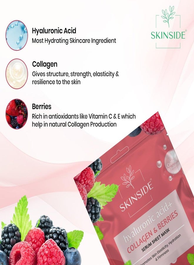 SkinSide Serum Sheet Mask for Glowing Skin with Hyaluronic Acid | Face Mask Sheets Combo for | Hydrating | Tan & Blackheads Removal | Instant Brightening | Pore Reduction | Fairness | Skin Tightening (2, Collagen & Berries | Retinol & Niacinamide) - Image 3
