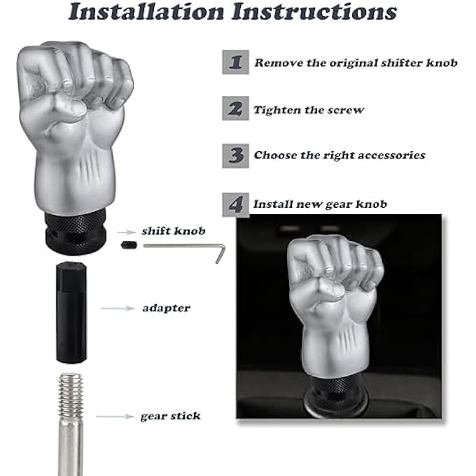 ريحني مقبض ناقل الحركة بقبضة TERRIFI، مقبض ناقل الحركة بقبضة اليد، مقبض ناقل الحركة للسيارات والشاحنات، مقبض عصا التروس الفضي لمعظم السيارات الأوتوماتيكية اليدوية، سيارات الدفع الرباعي - Image 4