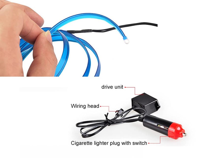 Selifaur - 5 Meter Car Dashboard Ice Blue EL Wire Car Interior Light Ambient Neon Light for All Cars - Image 5