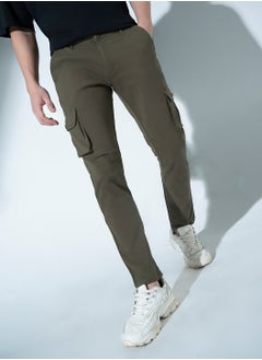 Hubberholme Men’s Slim Fit Olive Green Stretchable Cargo Trousers  - Image 2
