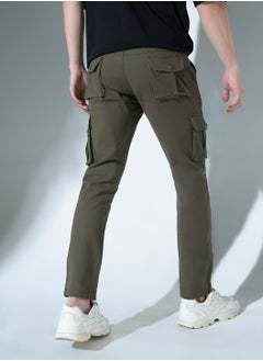 Hubberholme Men’s Slim Fit Olive Green Stretchable Cargo Trousers  - Image 3
