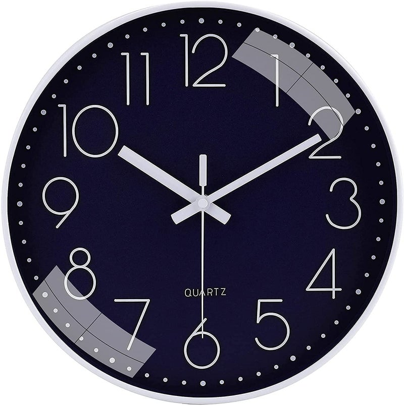 TEKCOOL ساعة حائط رقمية بلاستيكية 12" هادئة كوارتز زخرفية أحدث ساعة كلاسيكية تعمل بالبطارية دائرية سهلة القراءة لغرفة/منزل/مطبخ/غرفة نوم/مكتب/مدرسة - (أزرق داكن) - Image 1