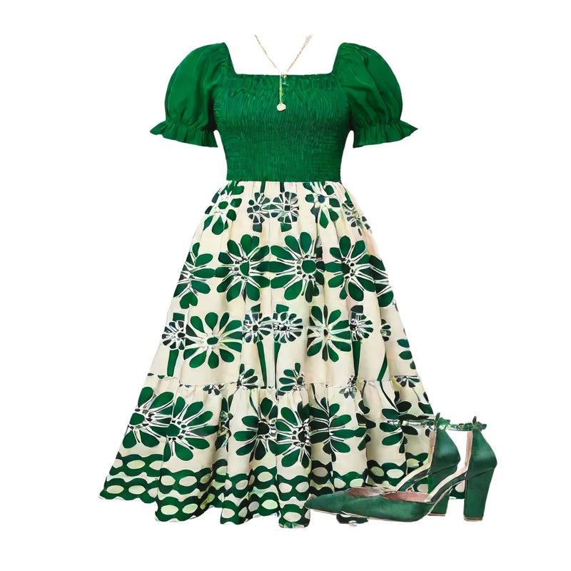 Printed Bohemian Short Sleeve Casual Dress - Image 1