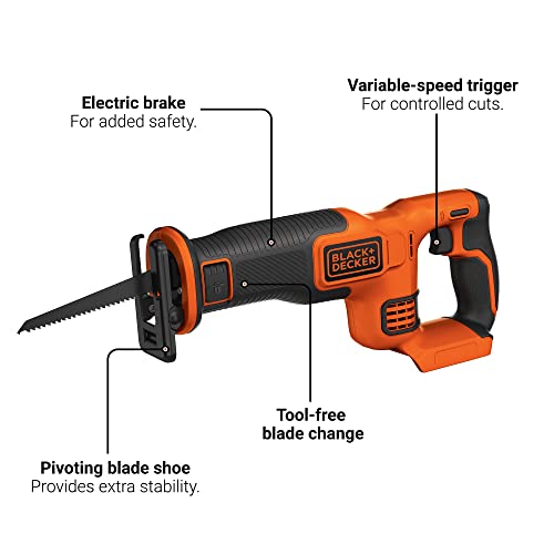 BLACK+DECKER 20V MAX* POWERCONNECT 7/8 in. Cordless Reciprocating Saw (BDCR20B) - Image 2
