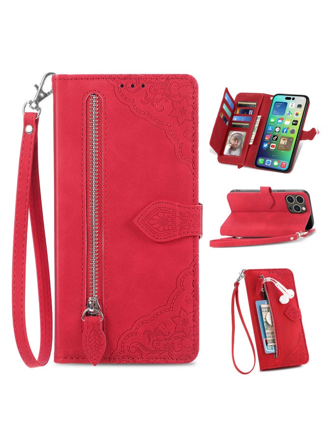 Generic Zipper Wallet Flip Cover Case For Iphone 15pro 14 Protective Shell S24 Phone Case Digital Computer/mobile Phone Accessories-Color:Red-Applicable Model:For Iphone 6/7/8/SE 2020/SE 2022  - Image 1