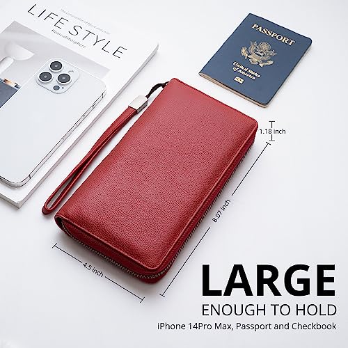 Bveyzi Women RFID Blocking Wallet Leather Zip Around Phone Clutch Large Capacity Ladies Travel Purse Wristlet (Wine Red) - Image 3