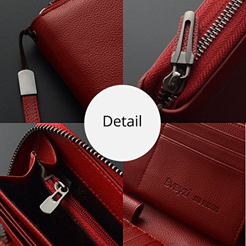 Bveyzi Women RFID Blocking Wallet Leather Zip Around Phone Clutch Large Capacity Ladies Travel Purse Wristlet (Wine Red) - Image 5