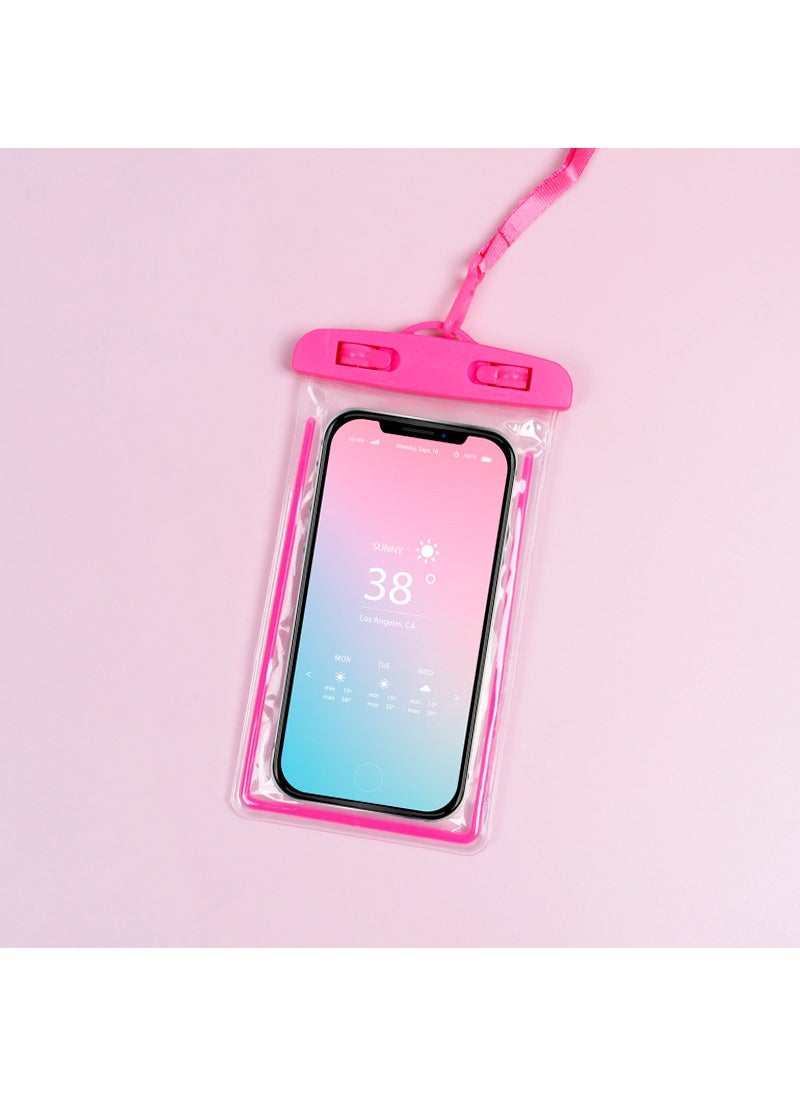 Generic Luminous Waterproof Phone Bag for Swimming Pink regular Lanyard