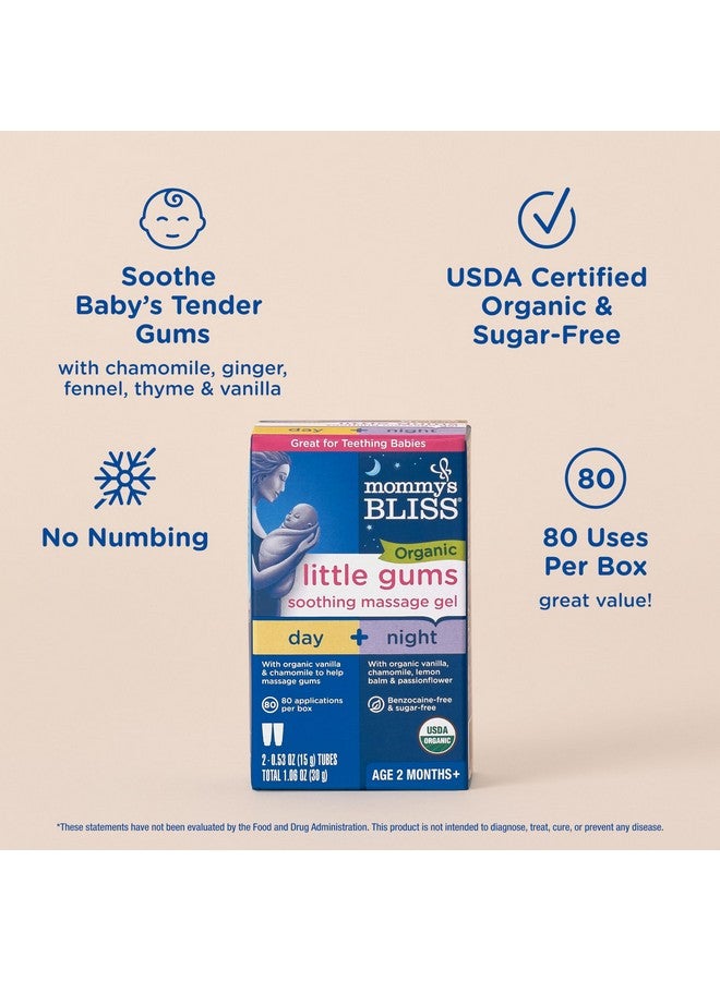 Mommy's Bliss Mommy's Bliss Organic Little Gums Soothing Massage Gel Day and Night Combo, Great for Teething Babies, Age 2 Months+, Sugar Free, Mild & Sweet Flavor, 2 - 0.53 Oz Tubes (Pack of 1)  - Image 3