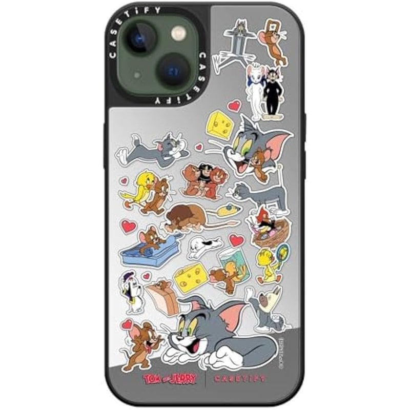 Casetify Mirror Case for iPhone 13 【Tom and Jerry Colab/Reflective / 4.9ft Drop Protection/Compatible with Magsafe】 - Family Sticker - Silver on Black - Image 2
