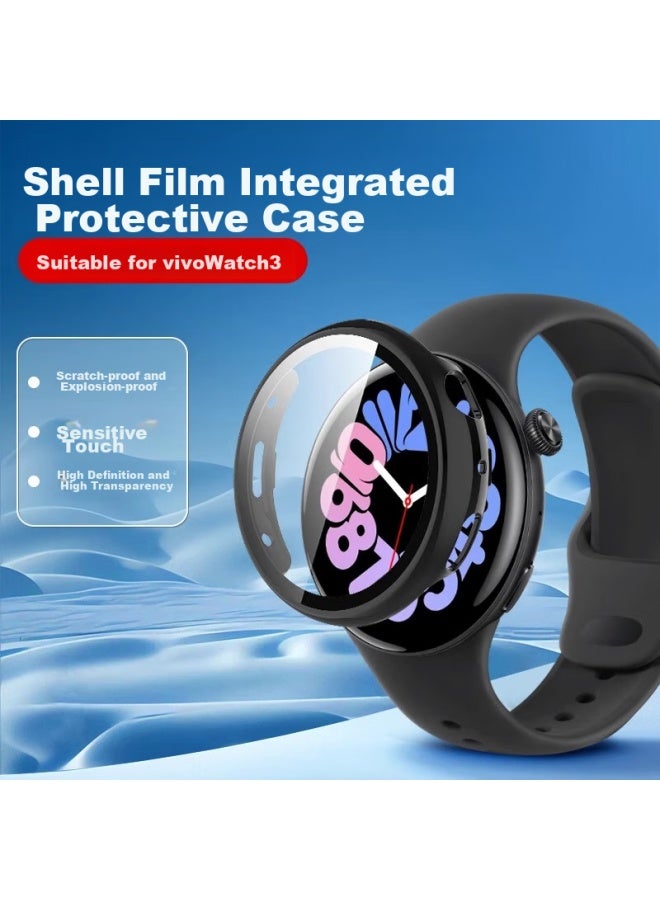 Xuanyi، غطاء حامي مناسب لساعة Vivo Watch 3 مع حامي شاشة، غطاء حامي كامل التغطية لإصدار Watch 3 Esim/ecg، حامي شاشة، فيلم زجاج مقوى مضاد للخدش والسقوط، أسود - Image 1