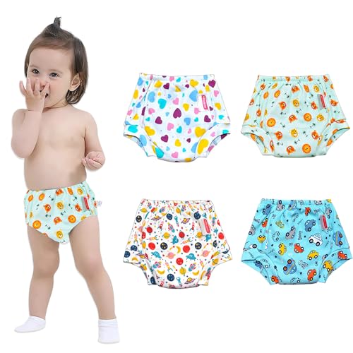 VParents Padded Underwear for Babies and Toddlers with 3 Layers of Cotton Padding Potty Training Pull Up & Diaper-Free Time Pack of 4 (1-2 years) Lion car Heart Galaxy - Image 1