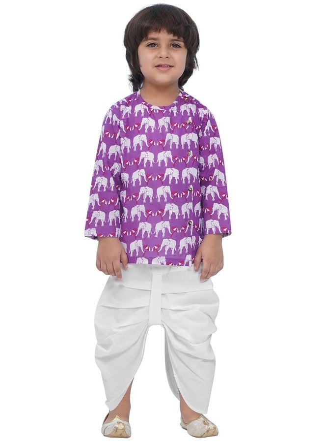 AJ DEZINES Kids Ethnic Wear Purple Pure Cotton Full sleeves Elephant Print Dhoti Set for Boys (1947-PURPLE-4) - Image 1