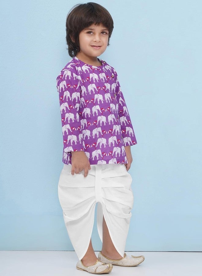 AJ DEZINES Kids Ethnic Wear Purple Pure Cotton Full sleeves Elephant Print Dhoti Set for Boys (1947-PURPLE-4) - Image 5