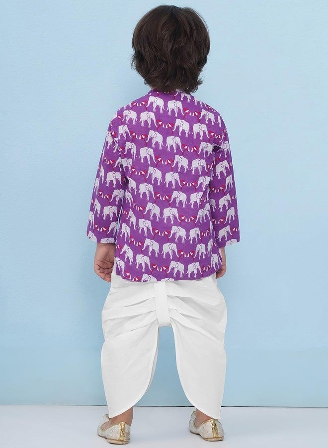 AJ DEZINES Kids Ethnic Wear Purple Pure Cotton Full sleeves Elephant Print Dhoti Set for Boys (1947-PURPLE-4) - Image 2