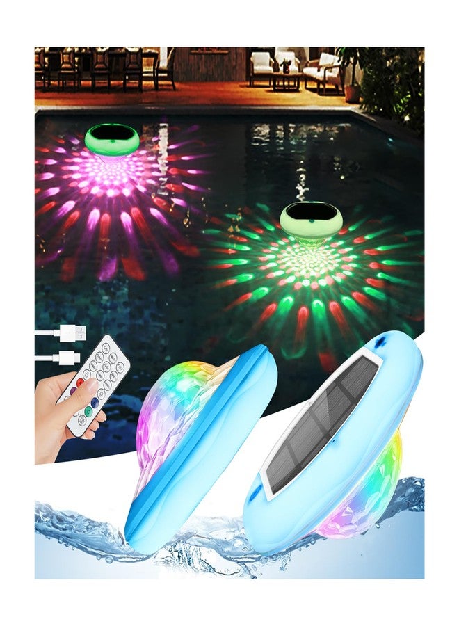 QOLNBY 2-in-1 Solar Pool Lights USB Rechargeable Floating Pool Lights with Remote, 6.69 Inch 2600mAh IP68 Waterproof RGB 6 Dynamic Modes Upper and Lower Glow Hangable Pool Lights for Patio 1 Pack - Image 1