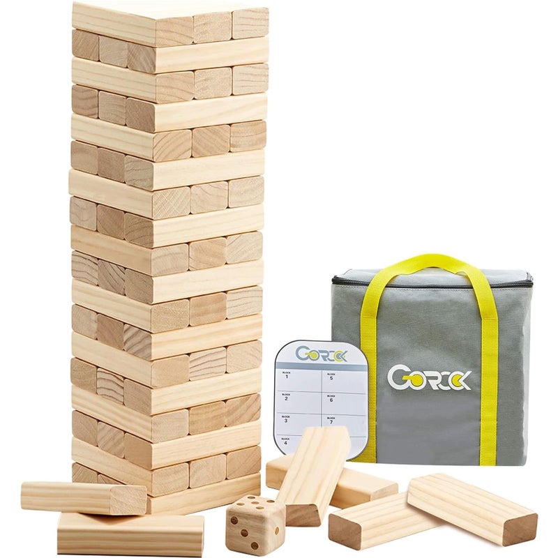 GOROCK Giant Tumble Tower Games60 Pcs Wooden Block Up to 5FT Stacking Game with Dice Scoreboard and Carry Bag Christmas Birthday Gift for Family Outdoor Indoor Party Camping Beach Lawn Games - Image 2