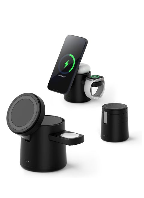 15W Magnetic Folding 3-in-1 Wireless Charger with MagSafe Stand - Compatible with iPhone 12-16 Series for Fast Charging and Convenient Use