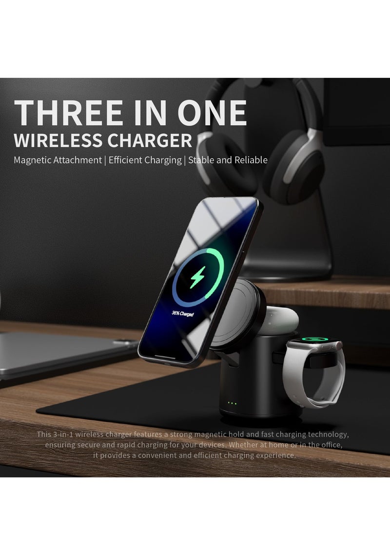 Generic - 15W Magnetic Folding 3-in-1 Wireless Charger with MagSafe Stand - Compatible with iPhone 12-16 Series for Fast Charging and Convenient Use - Image 1