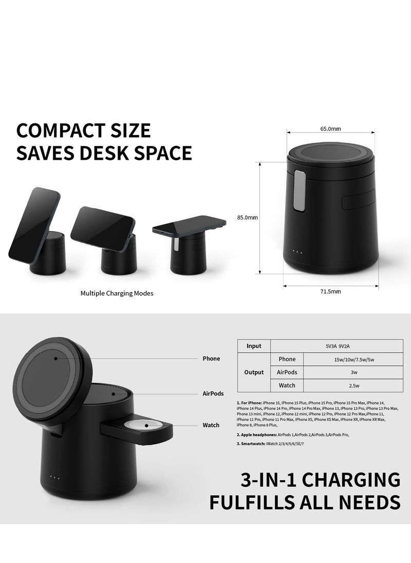 Generic - 15W Magnetic Folding 3-in-1 Wireless Charger with MagSafe Stand - Compatible with iPhone 12-16 Series for Fast Charging and Convenient Use - Image 1