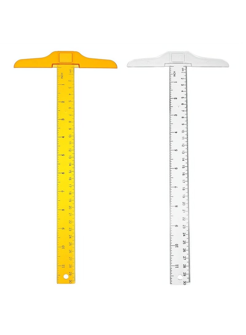 SYOSI Plastic Transparent Ruler, 2Pcs T Square Ruler for Drafting Tools and General Layout Work Architect Ruler Architectural Triangle Tee Ruler 30CM - Image 2
