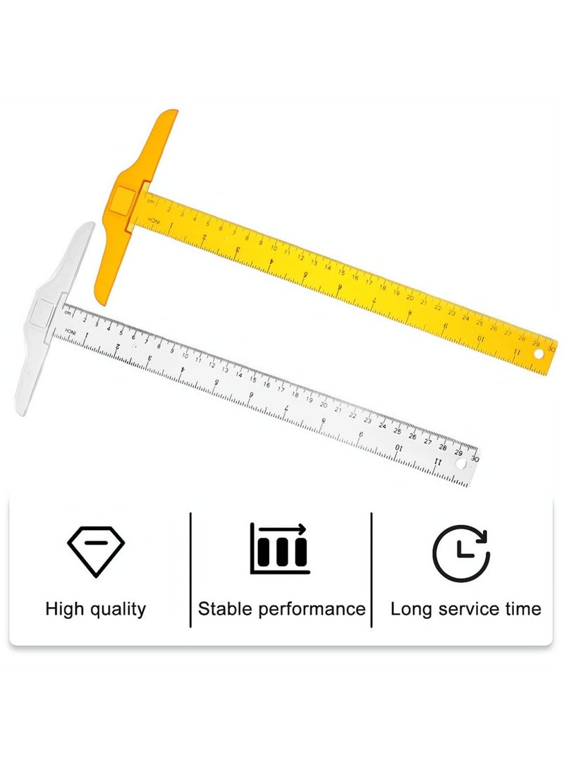 SYOSI Plastic Transparent Ruler, 2Pcs T Square Ruler for Drafting Tools and General Layout Work Architect Ruler Architectural Triangle Tee Ruler 30CM - Image 5