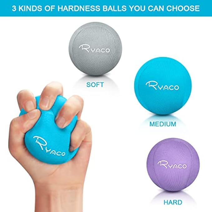 RYACO Stress Relief Balls, Grip Strength Training, Hand Exercise Ball, Hand Grip Massage Ball, Hand Grip Strengthener Gel Balls, Set of 2/3 for Adults and Kids, Soft Medium Hard Balls, Grip Balls - Image 2
