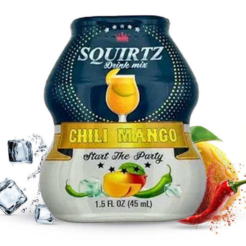 SQUIRTZ Drinks All-Natural Chili Mango Water Enhancer - 40% Real Fruit Juice, 22 Servings, Keto-Friendly Drink Mix, No Carbs, Sugar, Calories - Guilt-Free Spicy-Sweet Twist! - Image 1