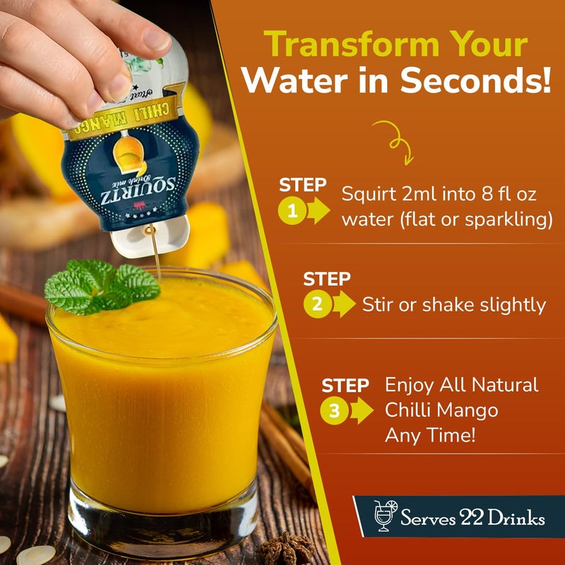 SQUIRTZ Drinks All-Natural Chili Mango Water Enhancer - 40% Real Fruit Juice, 22 Servings, Keto-Friendly Drink Mix, No Carbs, Sugar, Calories - Guilt-Free Spicy-Sweet Twist! - Image 2