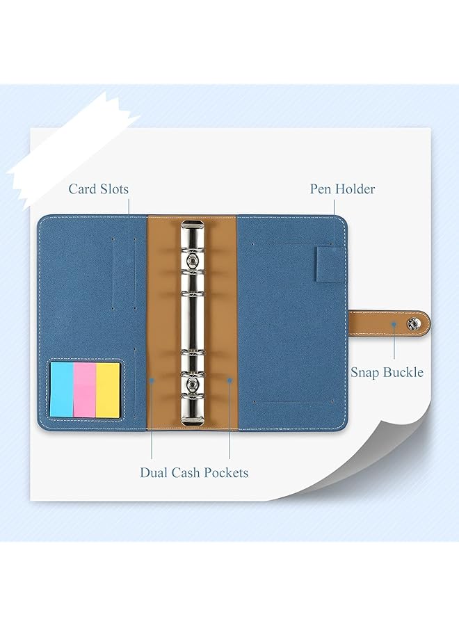 erorex A6 Budget Binder Pu Leather Cover With 12Pcs A6 Binder Pockets Loose Leaf Bags 6 Ring Binder Cash Zipper Pouches And Label Stickers Refillable Budget Envelopes System Shimmering Blue - Image 3