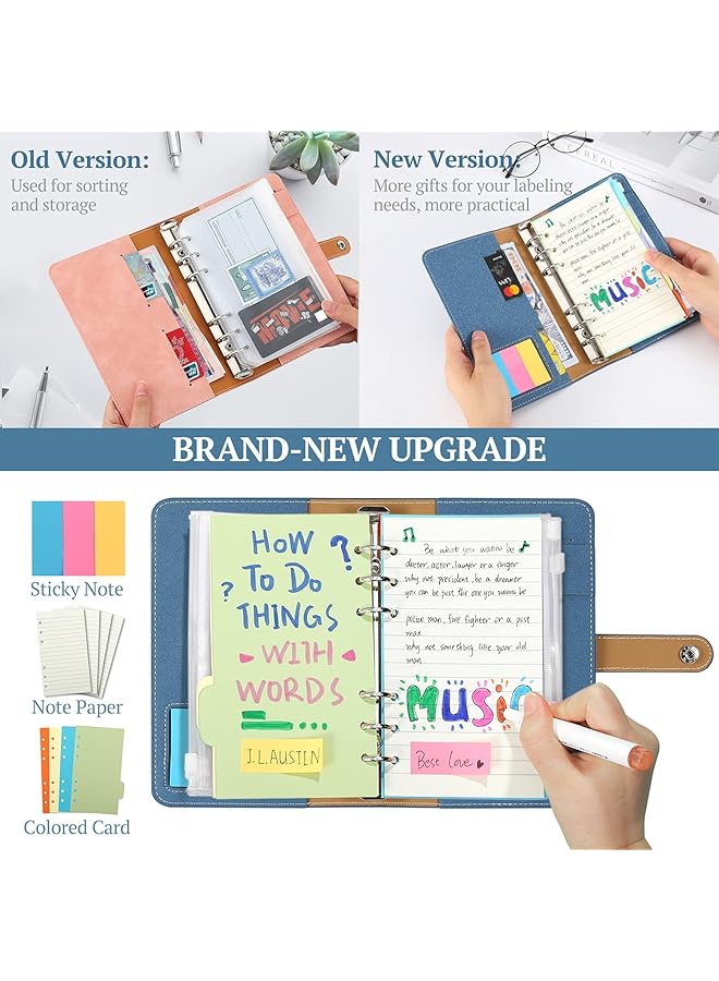 erorex A6 Budget Binder Pu Leather Cover With 12Pcs A6 Binder Pockets Loose Leaf Bags 6 Ring Binder Cash Zipper Pouches And Label Stickers Refillable Budget Envelopes System Shimmering Blue - Image 2