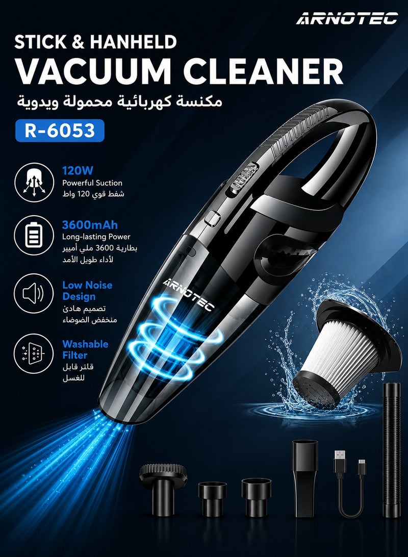 ARNOTEC Handheld Vacuum Cordless High Power 120W 3200kpa Vacuum Dust Busters Cordless Rechargeable Portable for Pet Pair/Sofa/Car/Office - Image 1