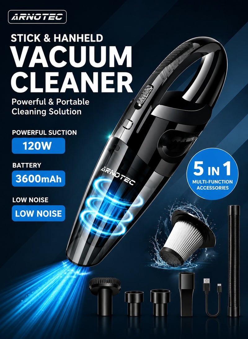 ARNOTEC Handheld Vacuum Cordless High Power 120W 3200kpa Vacuum Dust Busters Cordless Rechargeable Portable for Pet Pair/Sofa/Car/Office - Image 1