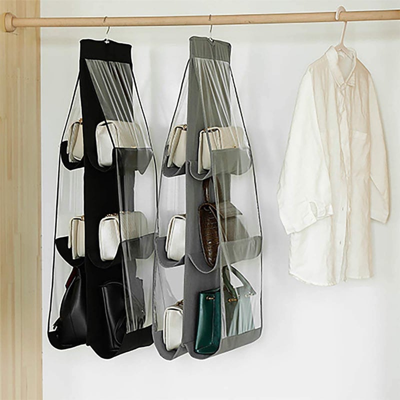NIYANTA Niyanta 6 Pocket Large Clear Purse Handbag Hanging Storage Bag Organizer Closet Tidy Closet Organizer Wardrobe Rack Hanger Holder for Fashion Handbag Purse Pouch Black  - Image 3