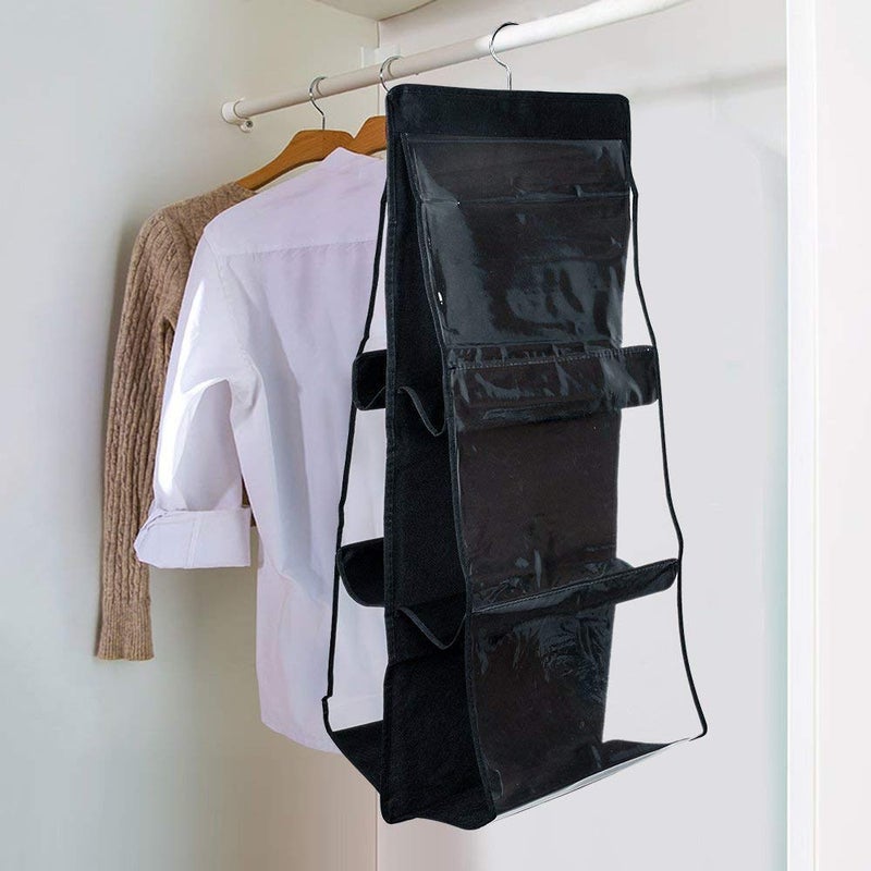 NIYANTA Niyanta 6 Pocket Large Clear Purse Handbag Hanging Storage Bag Organizer Closet Tidy Closet Organizer Wardrobe Rack Hanger Holder for Fashion Handbag Purse Pouch Black  - Image 4