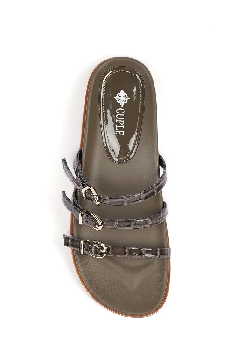 Cuple Womens three strap Flats Sandals