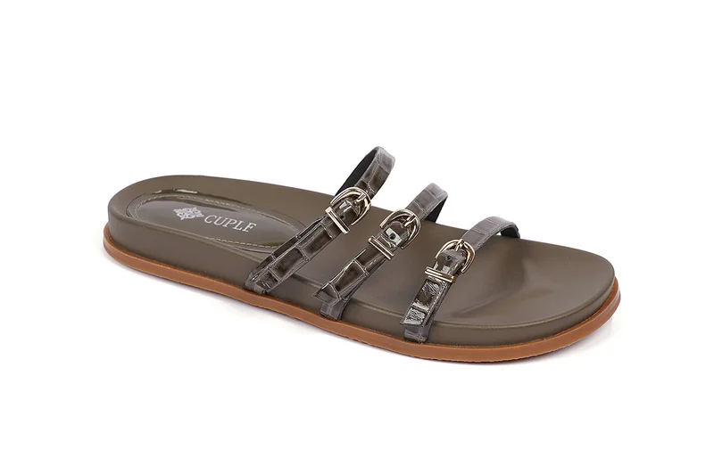 Cuple Womens three strap Flats Sandals