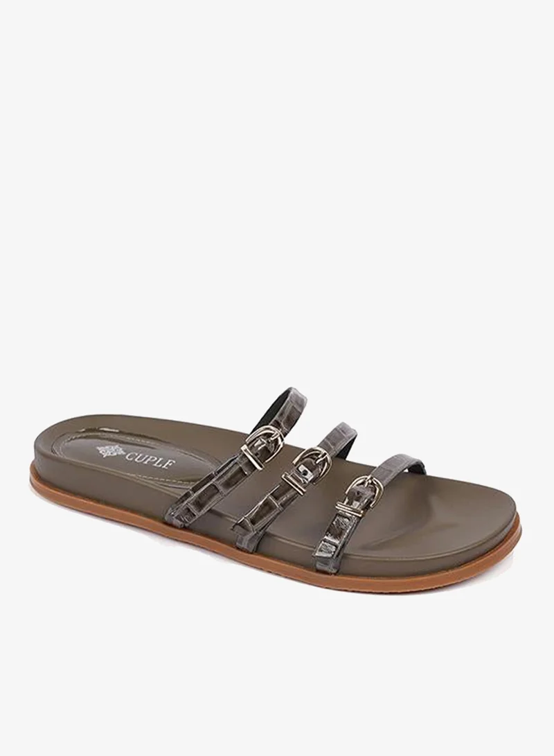 Cuple Womens three strap Flats Sandals
