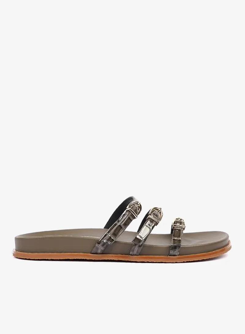 Cuple Womens three strap Flats Sandals