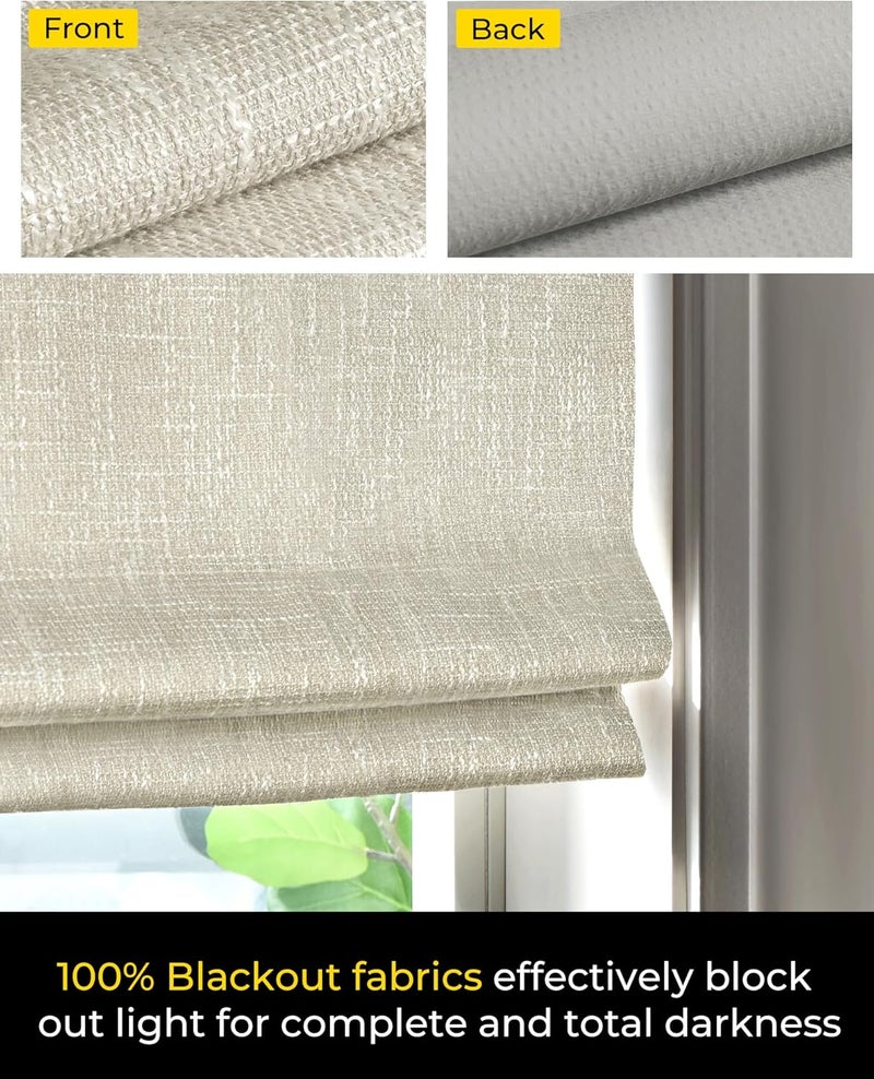 ستائر رومانية لاسلكية من UNISHADES بدون أدوات ولا حفر، 32×48 بوصة، بيج | قماش عاتم، تعتيم الغرفة، حماية من الأشعة فوق البنفسجية، حماية الخصوصية - Image 3