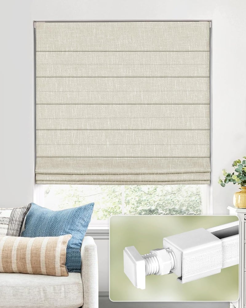 ستائر رومانية لاسلكية من UNISHADES بدون أدوات ولا حفر، 32×48 بوصة، بيج | قماش عاتم، تعتيم الغرفة، حماية من الأشعة فوق البنفسجية، حماية الخصوصية - Image 1